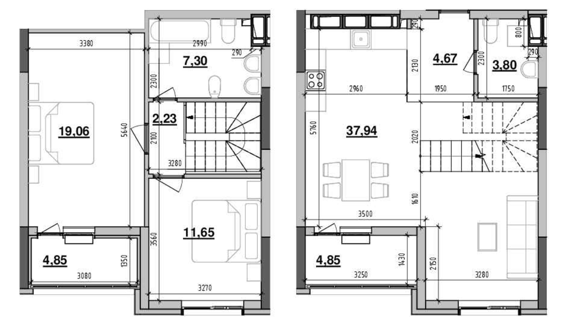 Планировка много­уровневой квартиры в ЖК Maxima Residence 96.35 м², фото 575515