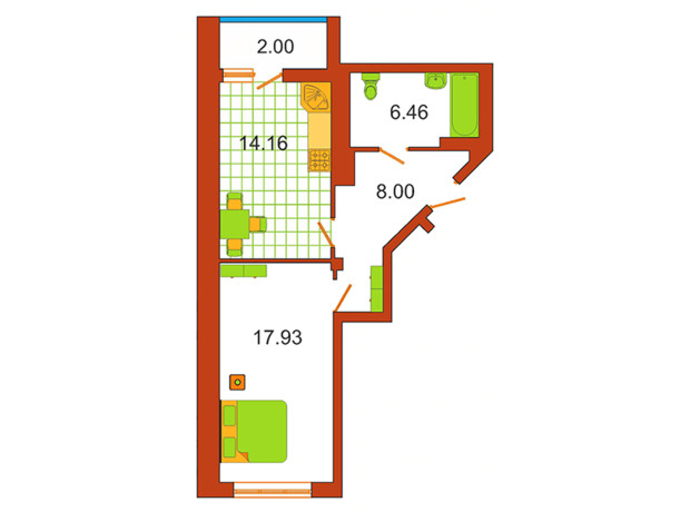 ЖК Сяйво: планування 1-кімнатної квартири 52 м²