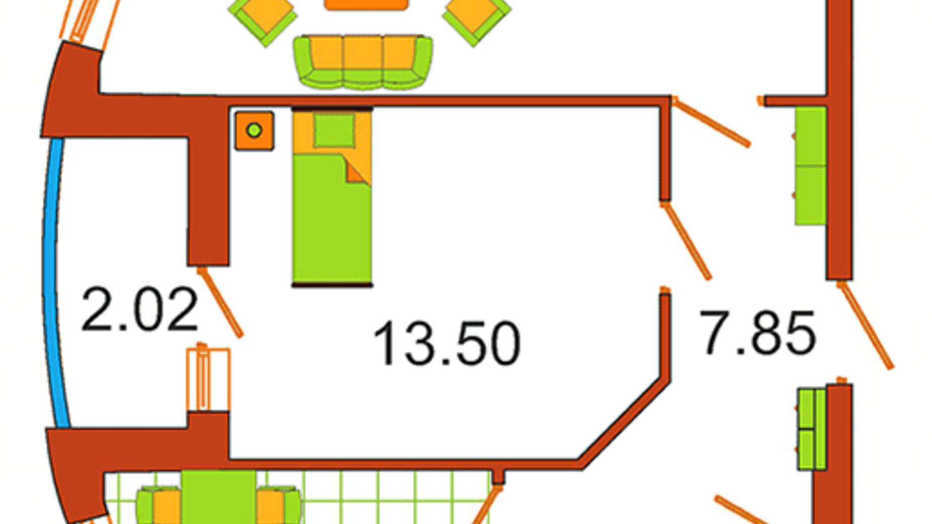 Планировка 2-комнатной квартиры в ЖК Сияние 61 м², фото 575608