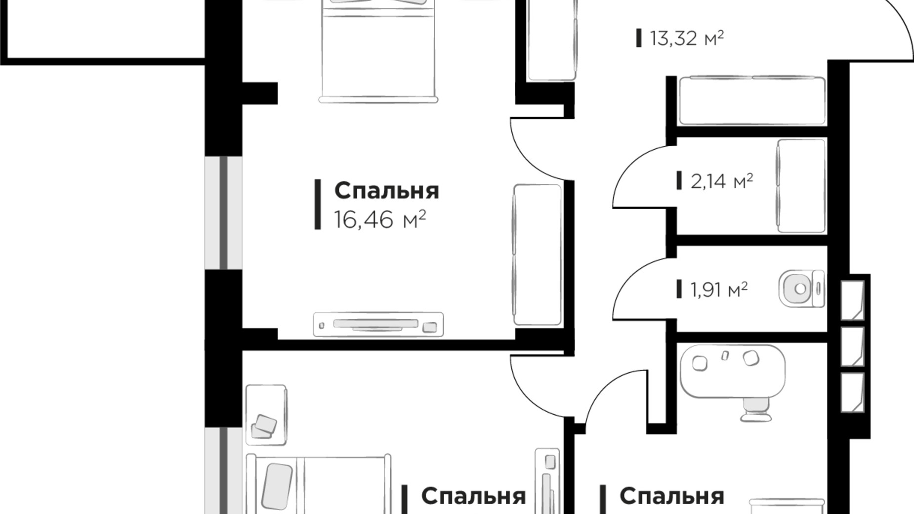 Планировка 3-комнатной квартиры в ЖК HYGGE lux 79.2 м², фото 575633