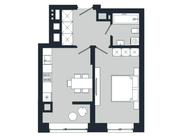ЖК Vodogray UN1T: планування 1-кімнатної квартири 39.14 м²