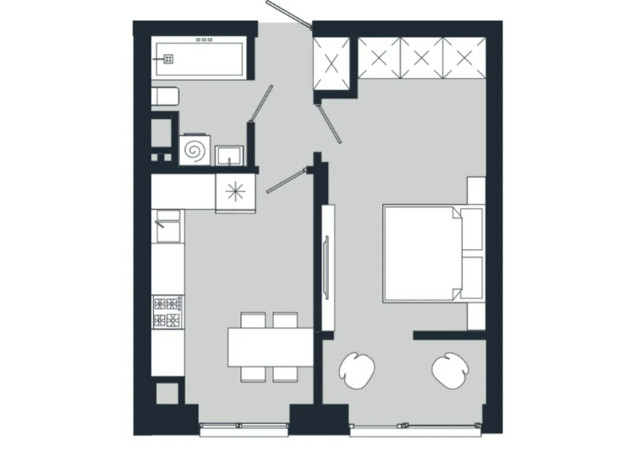 ЖК Vodogray UN1T: планировка 1-комнатной квартиры 40.16 м²