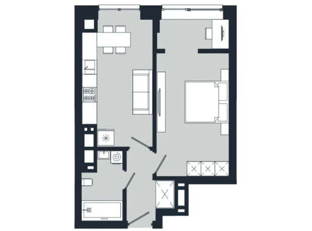 ЖК Vodogray UN1T: планировка 1-комнатной квартиры 41.15 м²