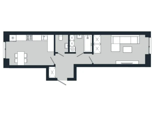 ЖК Vodogray UN1T: планування 1-кімнатної квартири 43.33 м²