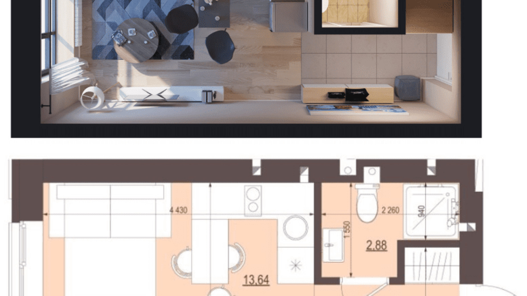 Планування смарт квартири в ЖК Сенсація 20.42 м², фото 575843