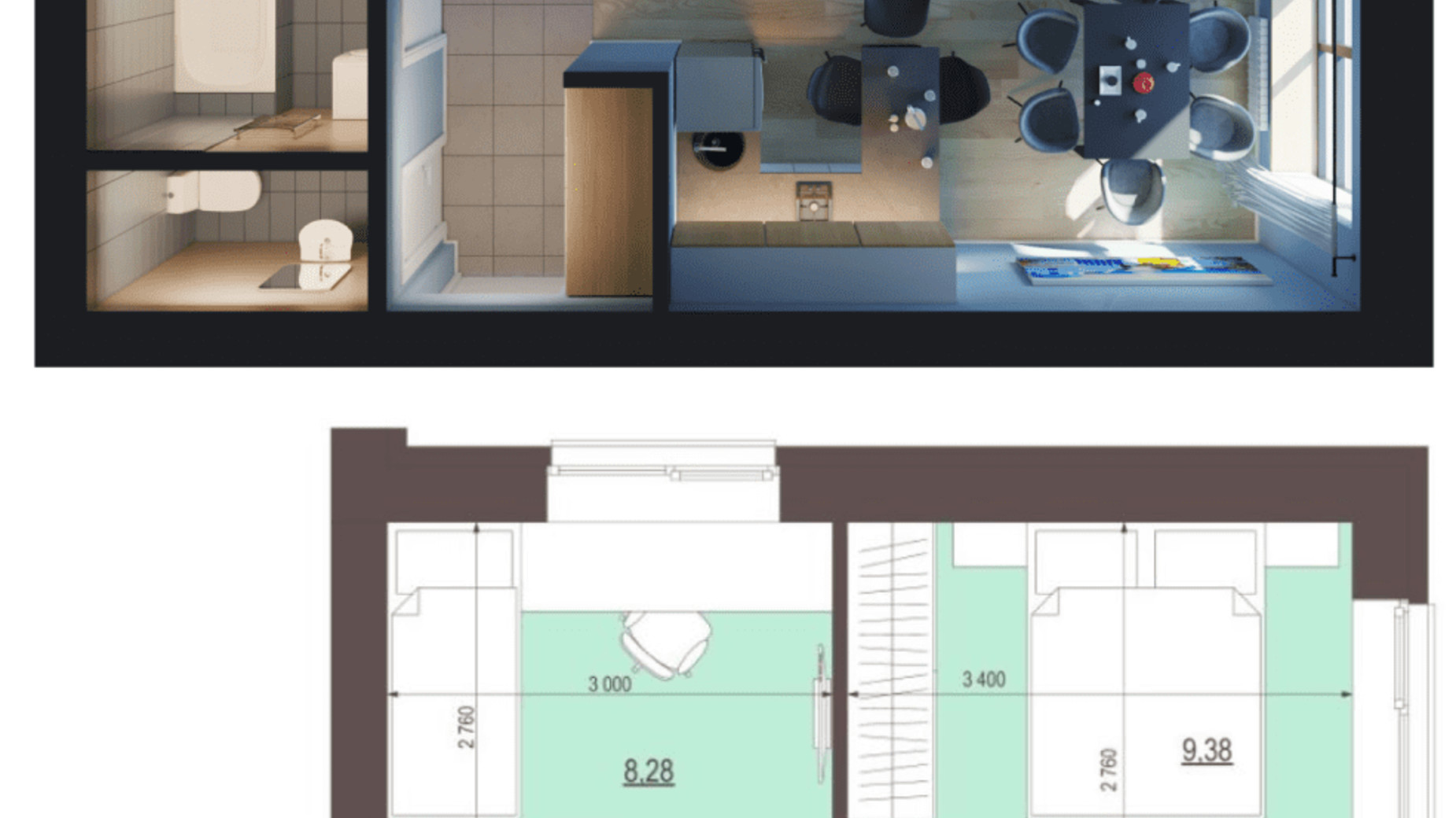 Планировка 2-комнатной квартиры в ЖК Сенсация 40.42 м², фото 575844