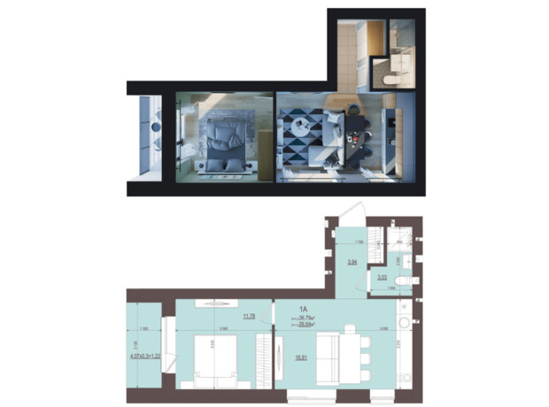 ЖК Сенсация: планировка 1-комнатной квартиры 38.64 м²