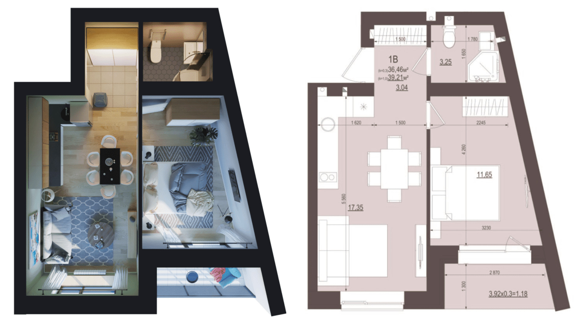 Планировка 1-комнатной квартиры в ЖК Сенсация 39.21 м², фото 575846