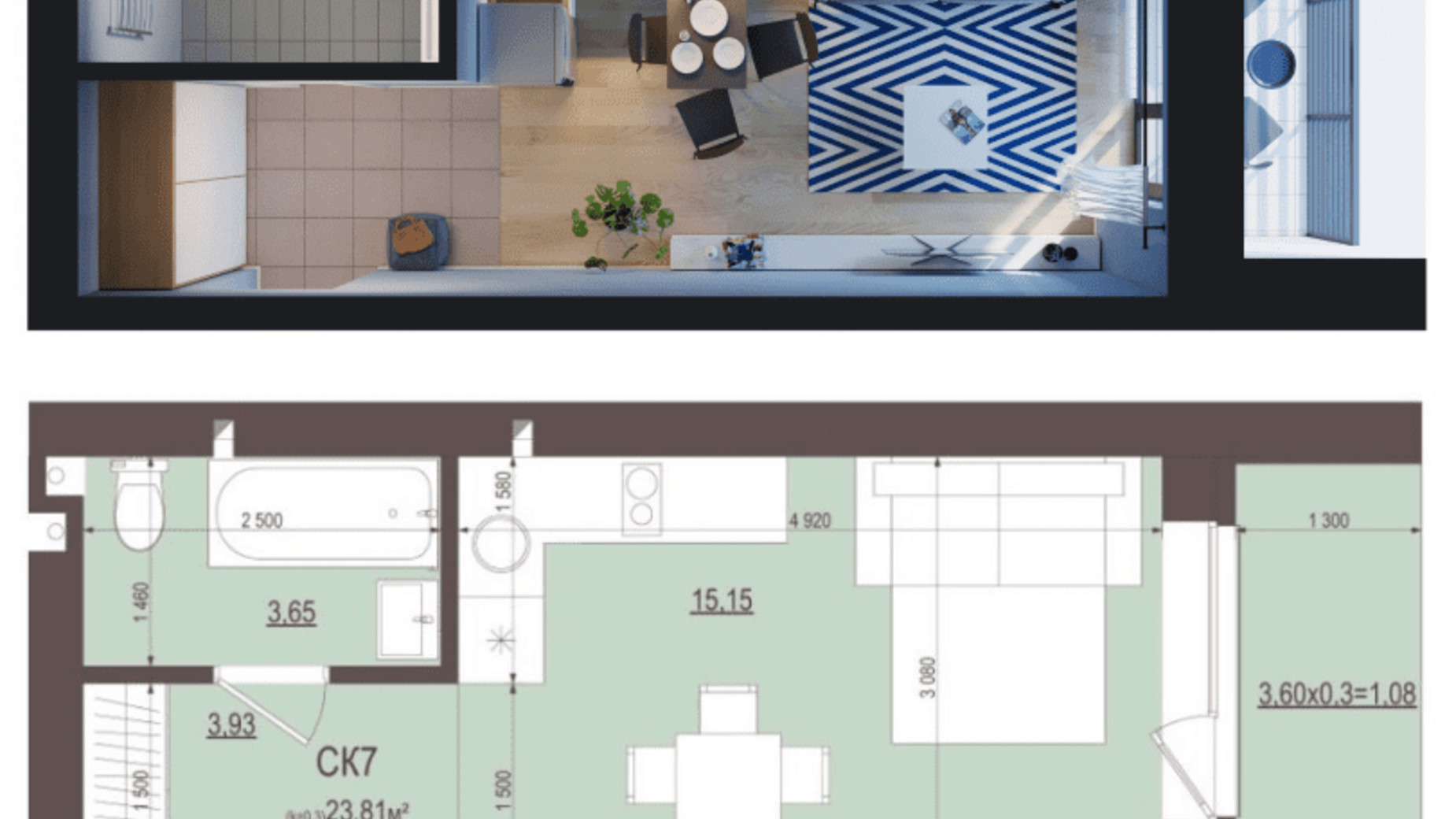 Планировка смарт квартиры в ЖК Сенсация 26.33 м², фото 575847