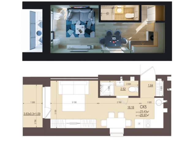 ЖК Сенсация: планировка 1-комнатной квартиры 26 м²