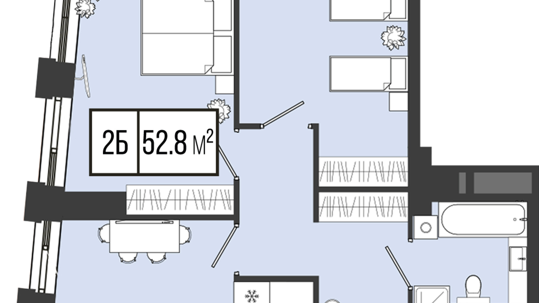 Планування 2-кімнатної квартири в ЖК Mont Blan 43.5 м², фото 575955