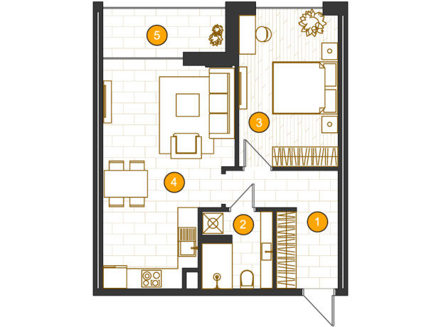 ЖК Royal Residence: планування 1-кімнатної квартири 55.6 м²