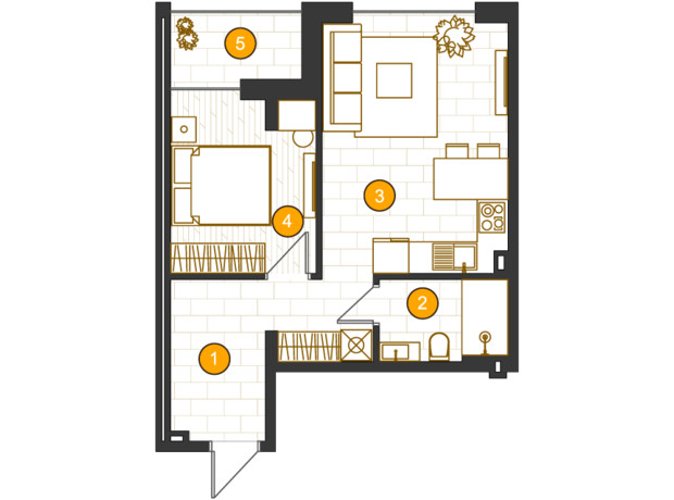 ЖК Royal Residence: планировка 1-комнатной квартиры 45.2 м²