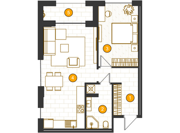 ЖК Royal Residence: планування 1-кімнатної квартири 61.6 м²