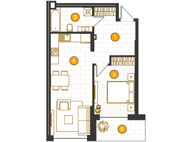 ЖК Royal Residence: планування 1-кімнатної квартири 50.02 м²