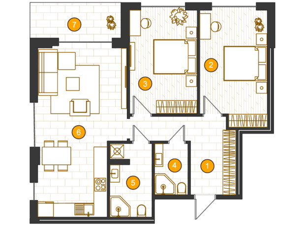 ЖК Royal Residence: планування 2-кімнатної квартири 79.2 м²