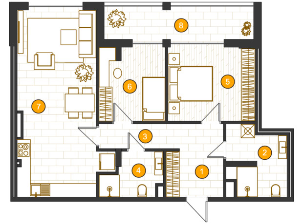 ЖК Royal Residence: планировка 2-комнатной квартиры 91.9 м²