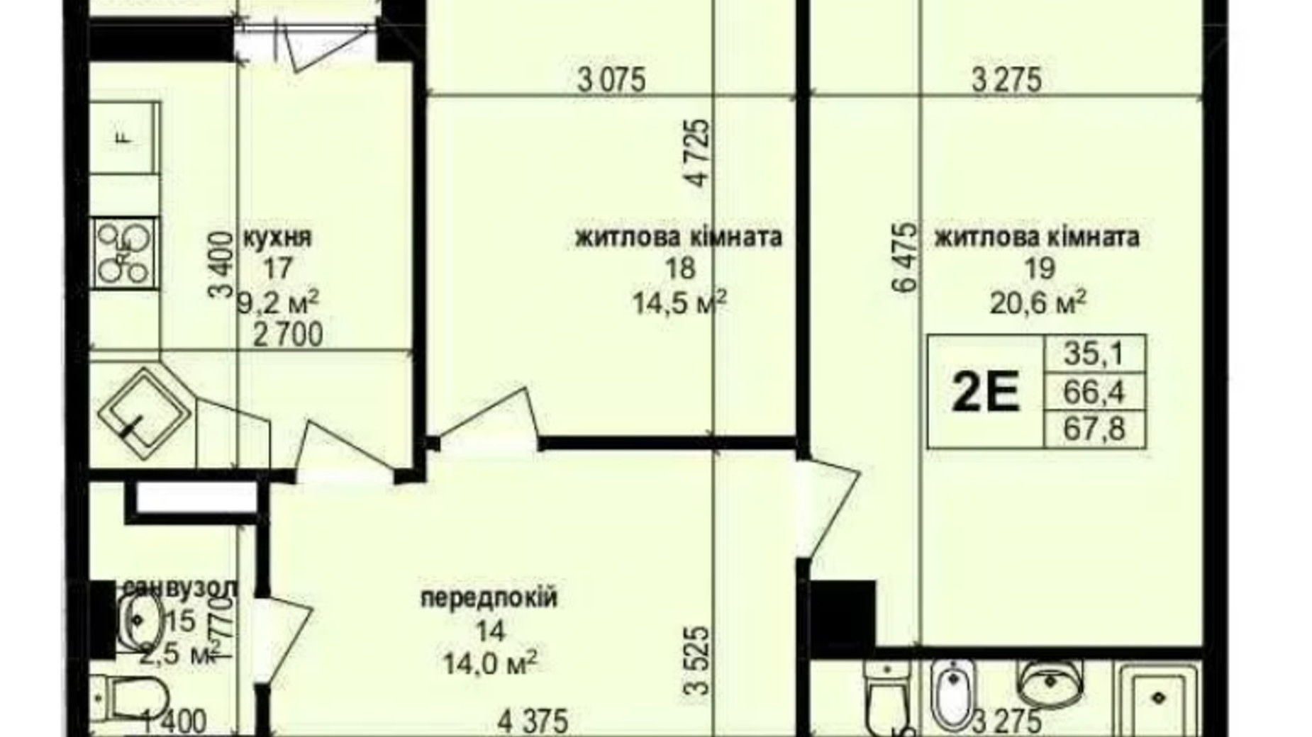 Планування 2-кімнатної квартири в ЖК Манхетен 67.8 м², фото 576293