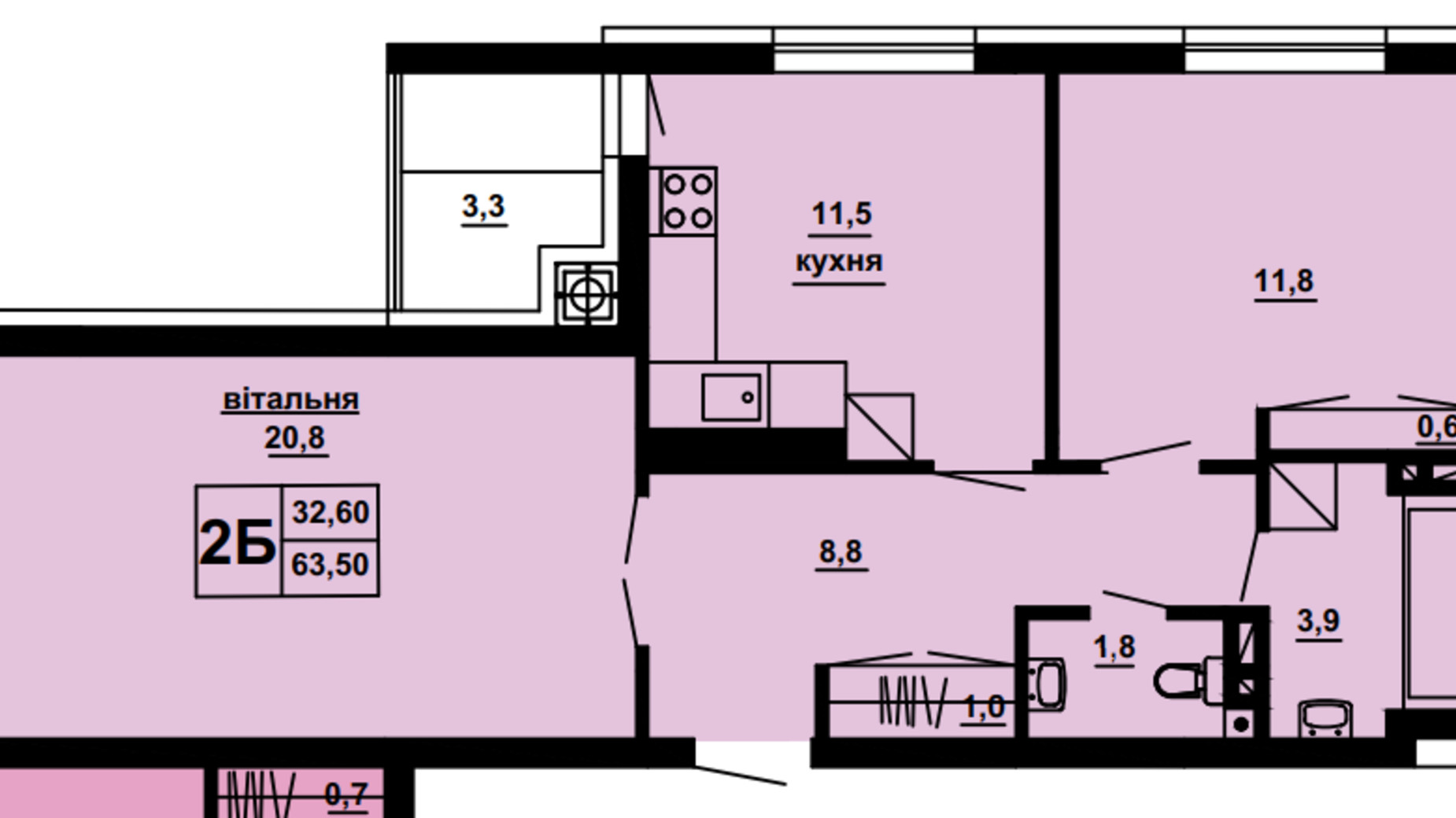 Планування 2-кімнатної квартири в ЖК Beverly Hills 64.1 м², фото 576298