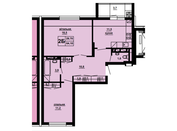 ЖК Beverly Hills: планування 2-кімнатної квартири 64.1 м²