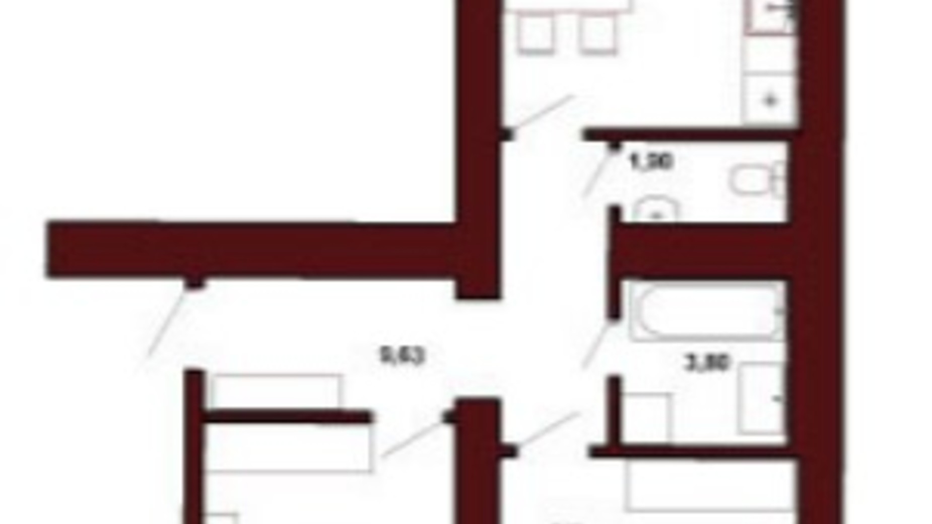 Планировка 2-комнатной квартиры в ЖК Гетьманский 60.04 м², фото 576401