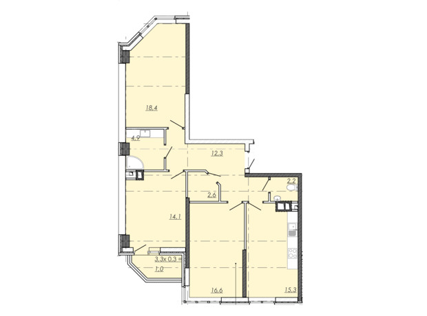 ЖК Realpark: планировка помощения 88.9 м²