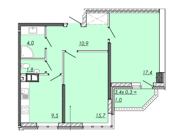 ЖК Realpark: планування приміщення 60.3 м²