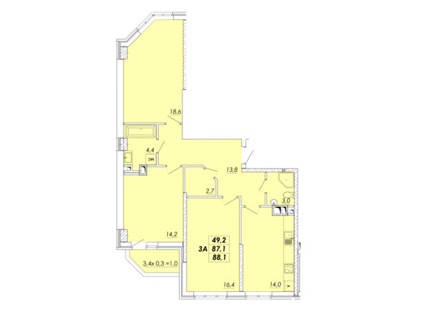 ЖК Realpark: планування 3-кімнатної квартири 88.1 м²