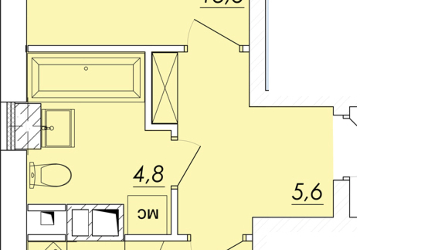 Планування 1-кімнатної квартири в ЖК Realpark 43.2 м², фото 576486