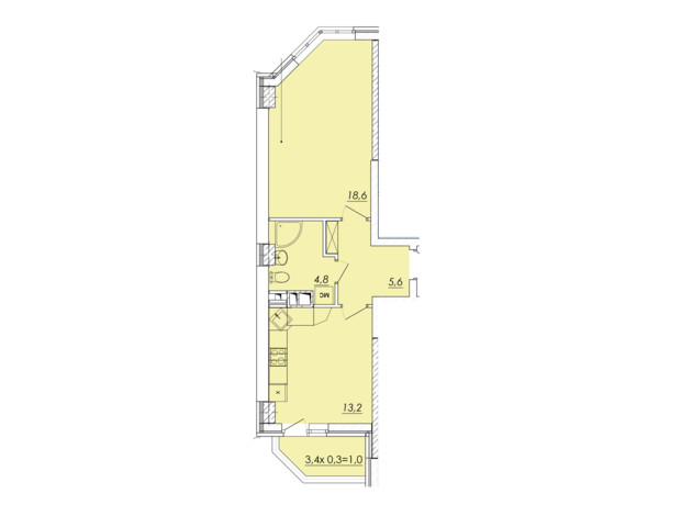 ЖК Realpark: планування приміщення 43.2 м²