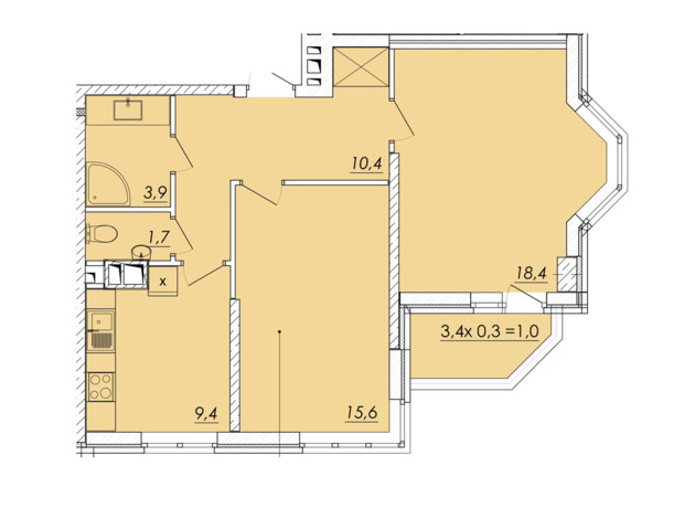 ЖК Realpark: планировка помощения 60.4 м²