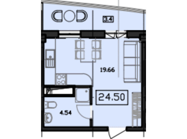 ЖК Unity Towers: планировка 1-комнатной квартиры 27.9 м²