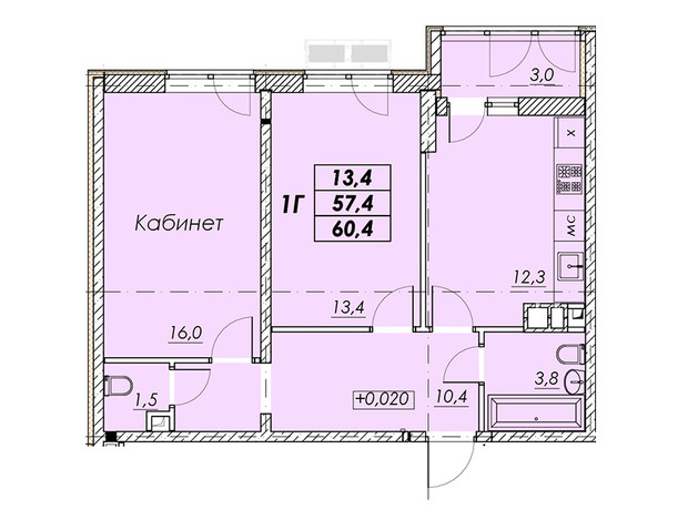 ЖК Прохоровський квартал: планування 1-кімнатної квартири 62.5 м²