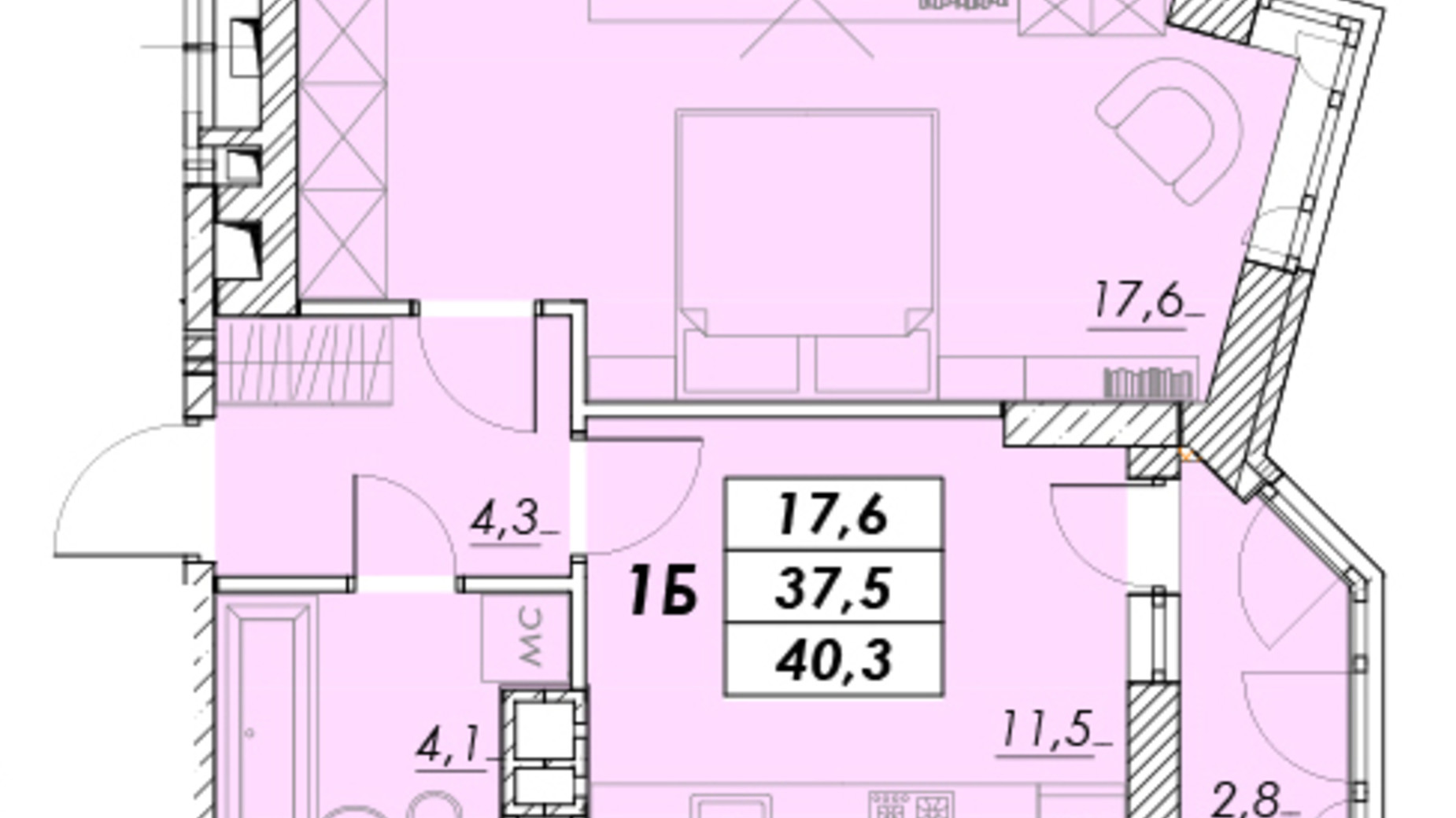 Планування 1-кімнатної квартири в ЖК Прохоровський квартал 40 м², фото 576591