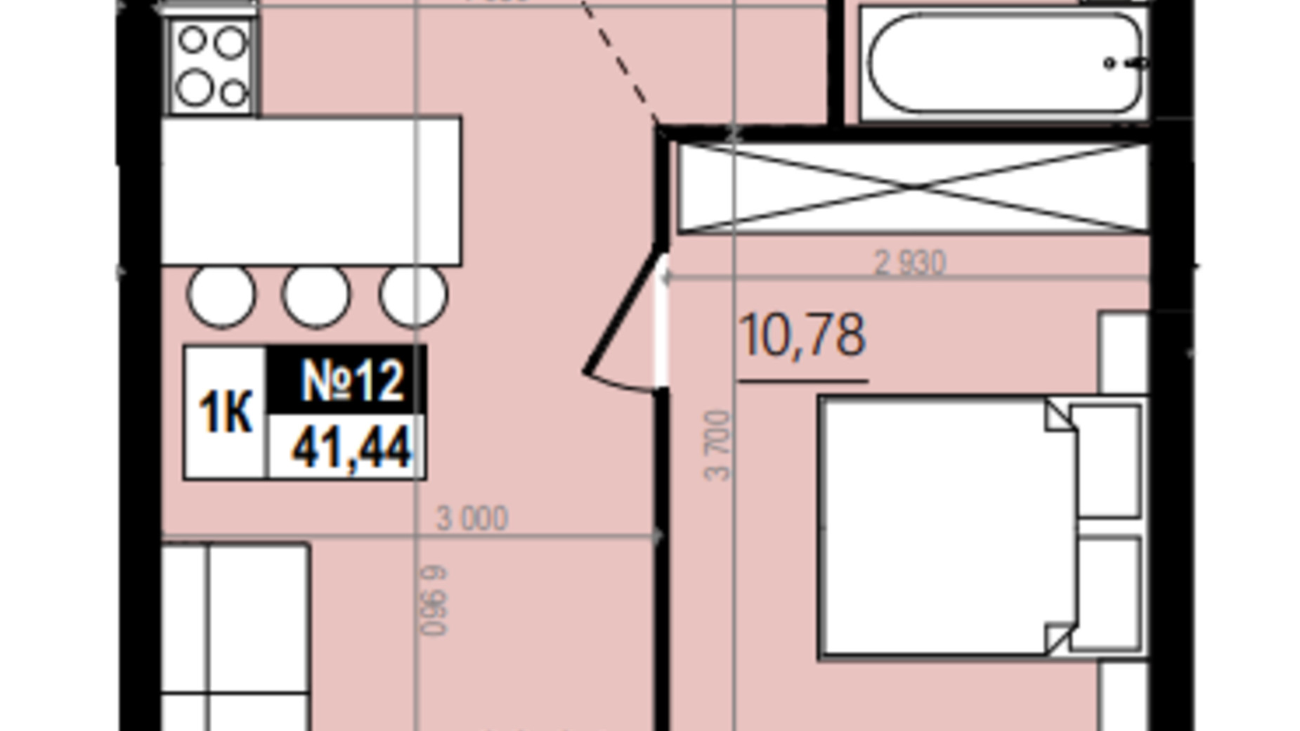 Планировка 1-комнатной квартиры в ЖК Парус Comfort 42.26 м², фото 576650