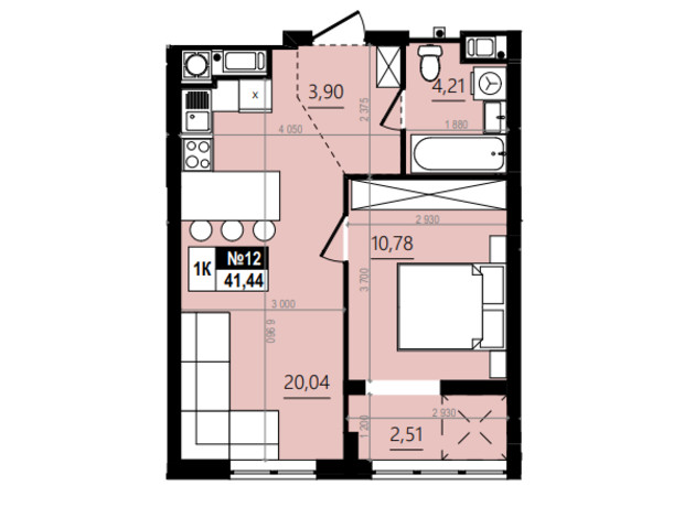 ЖК Парус Comfort: планировка 1-комнатной квартиры 42.26 м²