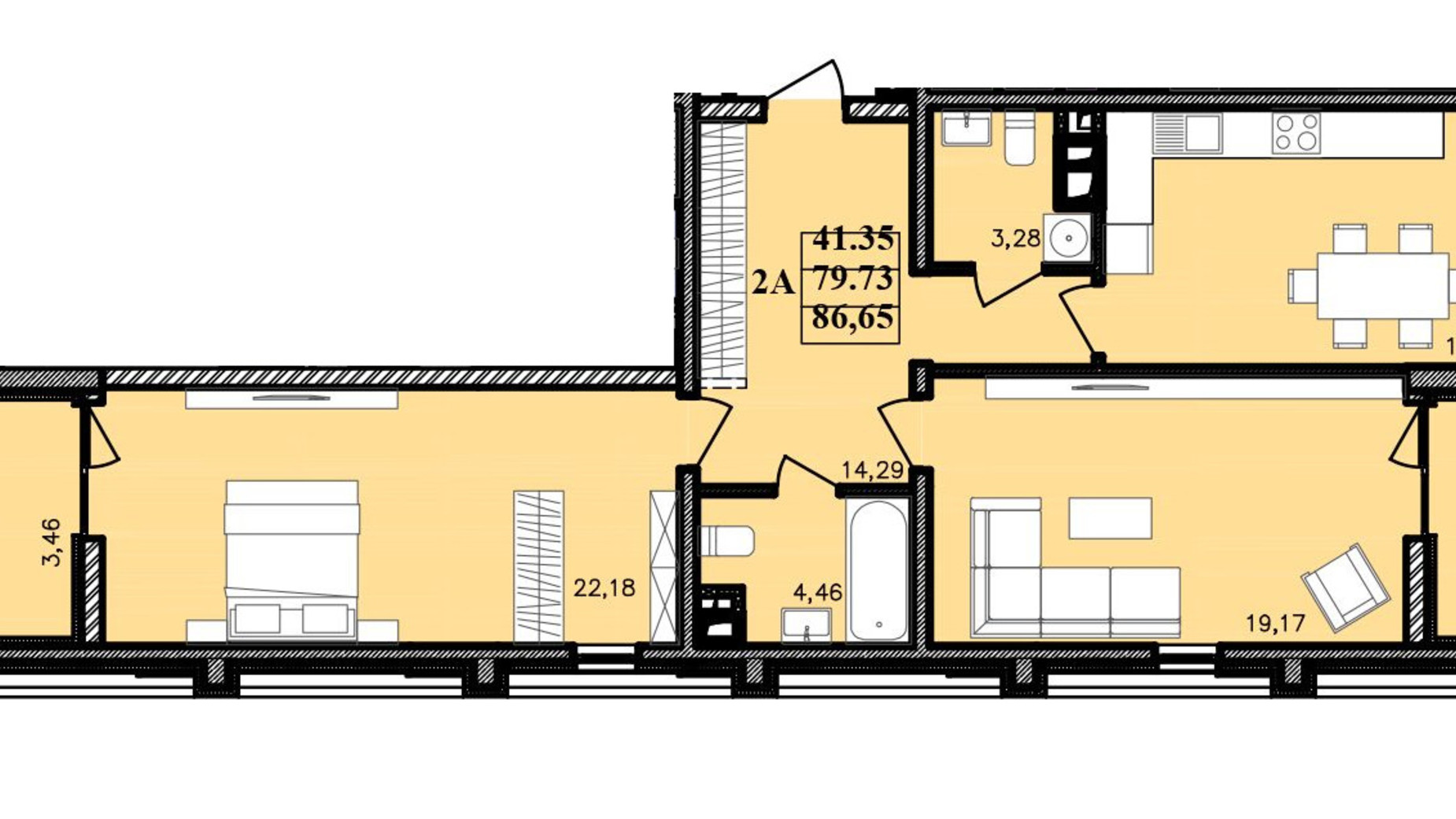 Планування 2-кімнатної квартири в ЖК Modern 86.65 м², фото 576663