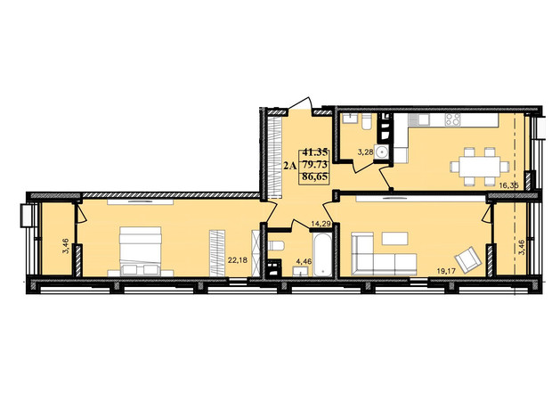 ЖК Modern: планировка 2-комнатной квартиры 86.65 м²