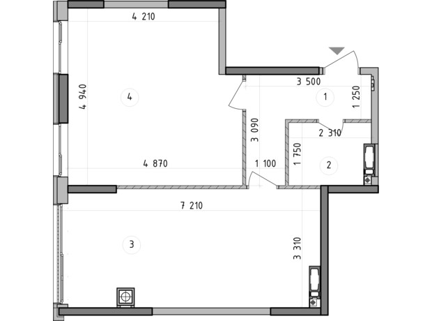 ЖК Оптимісто: планування 1-кімнатної квартири 54.6 м²