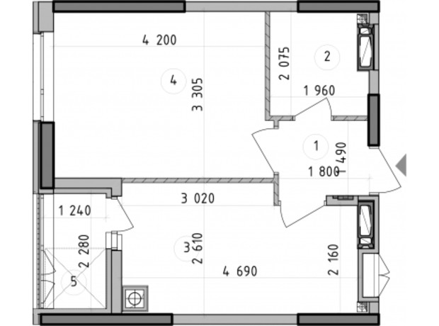 ЖК Оптимісто: планировка 1-комнатной квартиры 34.66 м²