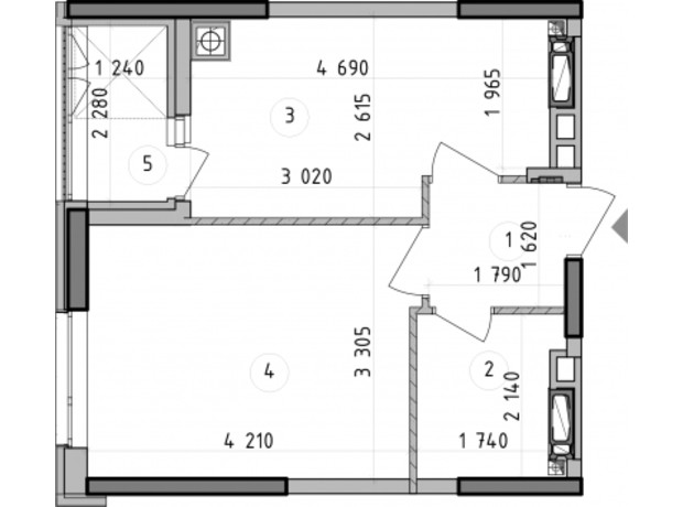 ЖК Оптимісто: планировка 1-комнатной квартиры 34.62 м²
