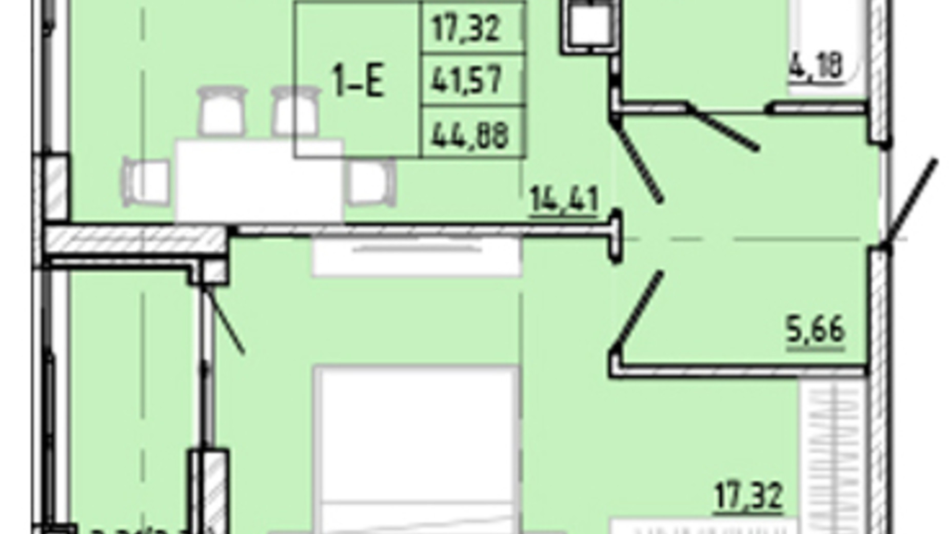 Планировка 1-комнатной квартиры в ЖК Modern 44.88 м², фото 576686