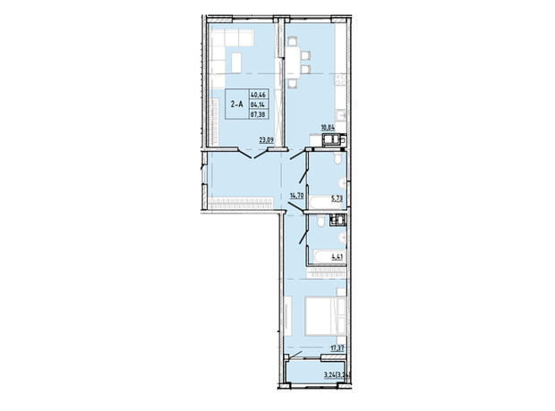 ЖК Modern: планировка 2-комнатной квартиры 87.38 м²