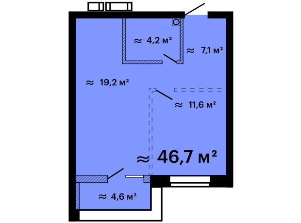 ЖК Скай Сіті Плюс: планування 1-кімнатної квартири 46.7 м²