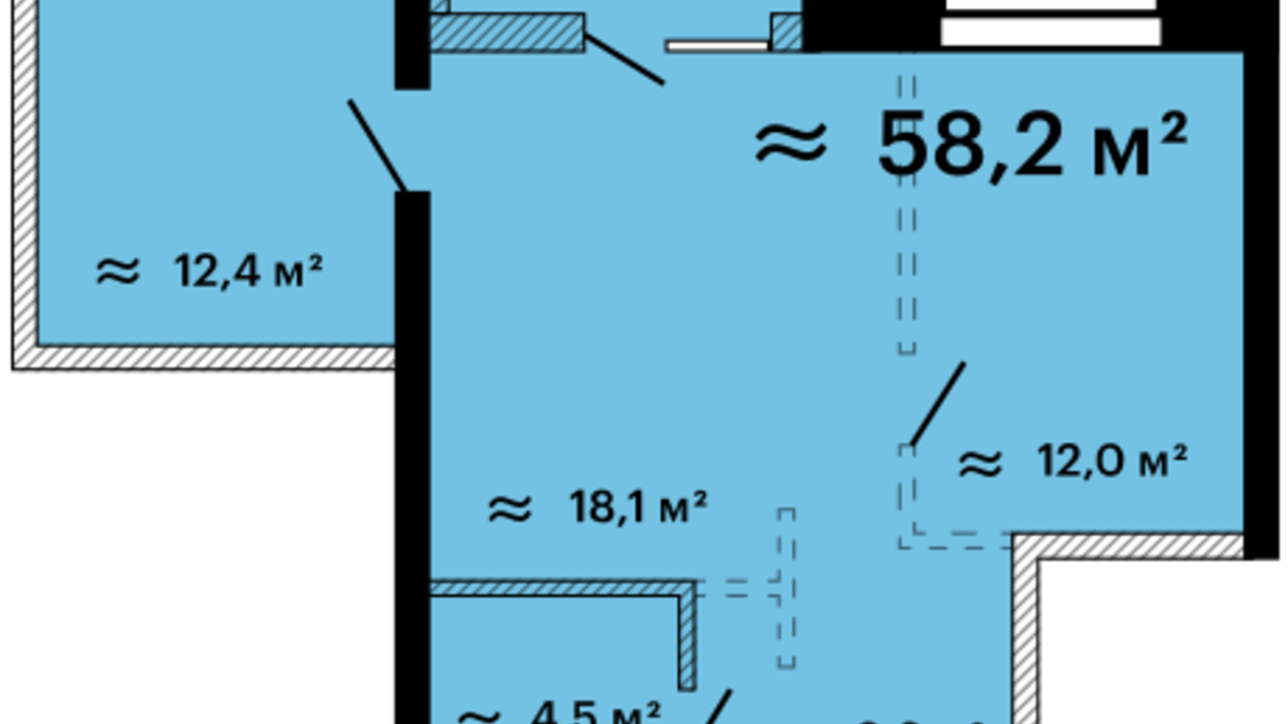 Планировка 1-комнатной квартиры в ЖК Скай Сити Плюс 58.2 м², фото 576731