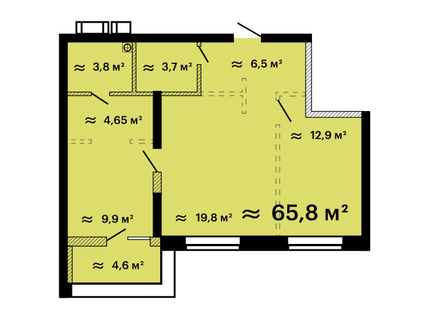 ЖК Скай Сити Плюс: планировка 2-комнатной квартиры 65.8 м²