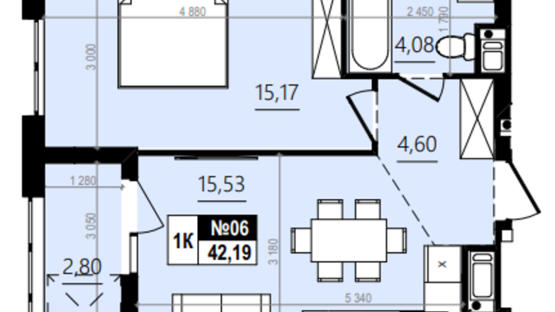 Планировка 1-комнатной квартиры в ЖК Парус Comfort 45.15 м², фото 576735