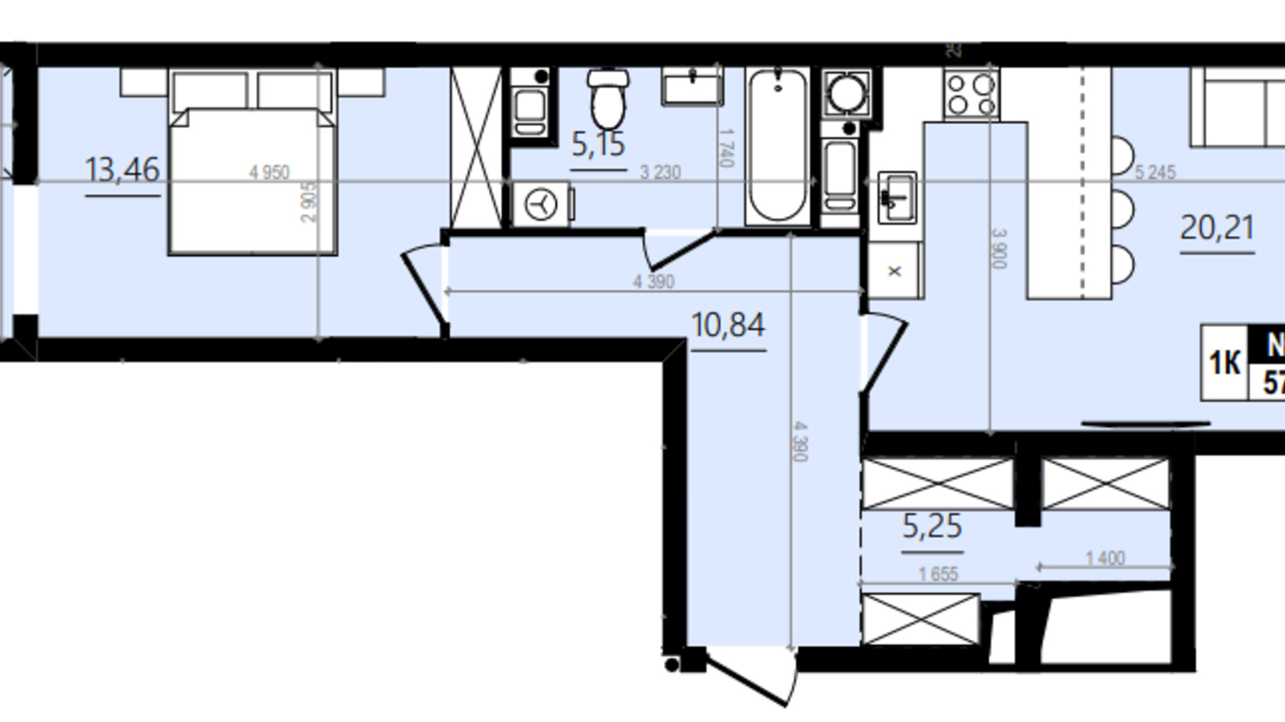 Планировка 1-комнатной квартиры в ЖК Парус Comfort 61.96 м², фото 576755