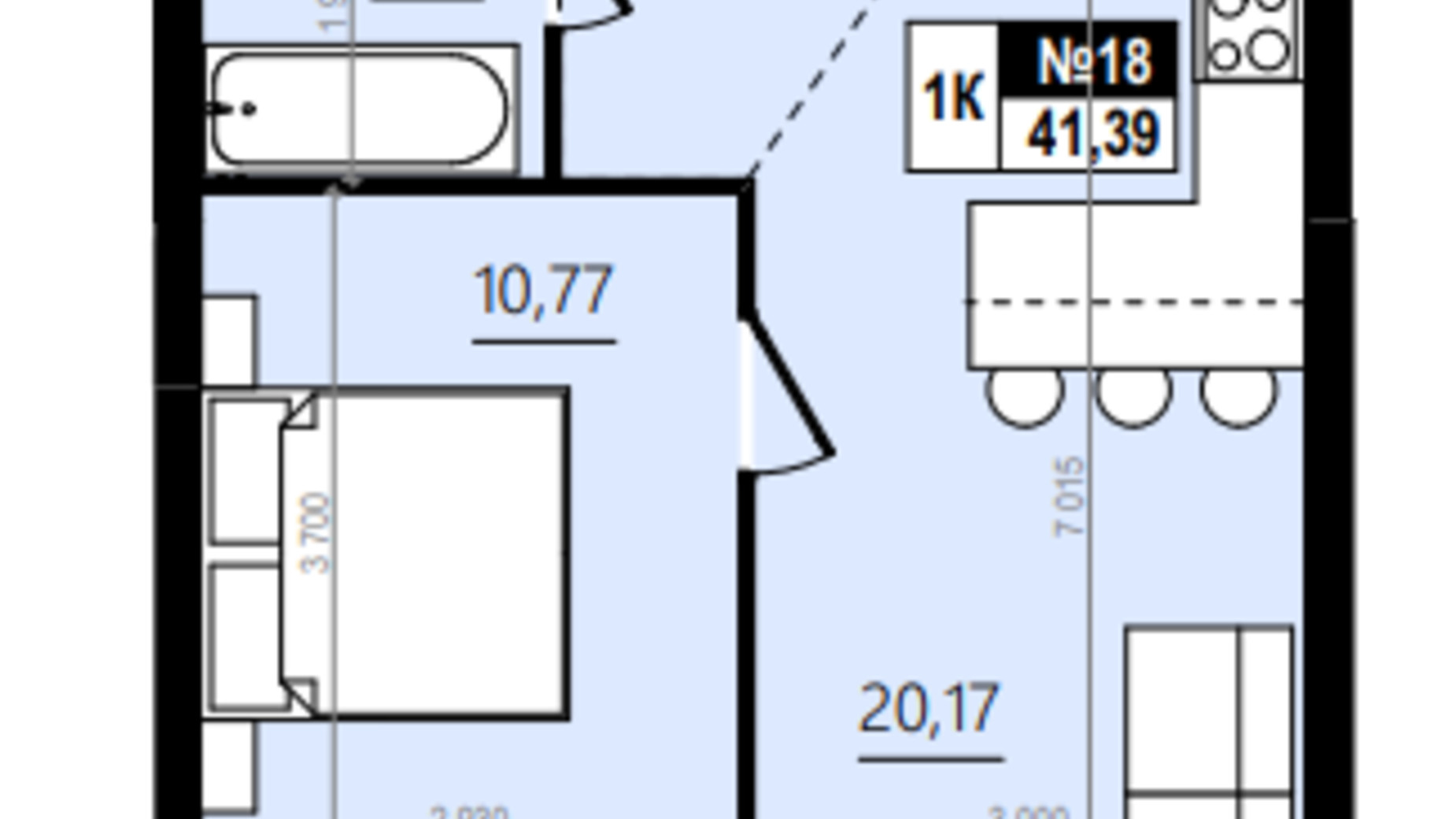Планировка 1-комнатной квартиры в ЖК Парус Comfort 43.52 м², фото 576768