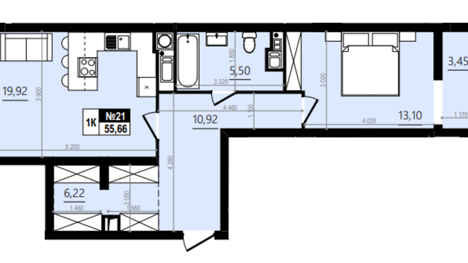 Планировка 1-комнатной квартиры в ЖК Парус Comfort 61.58 м², фото 576771